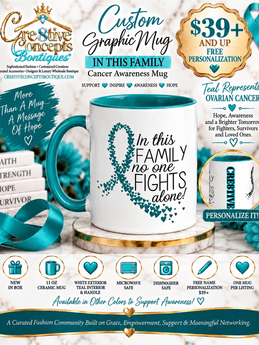 Custom “In This Family” Ovarian Cancer Support - 11oz Ceramic Mug